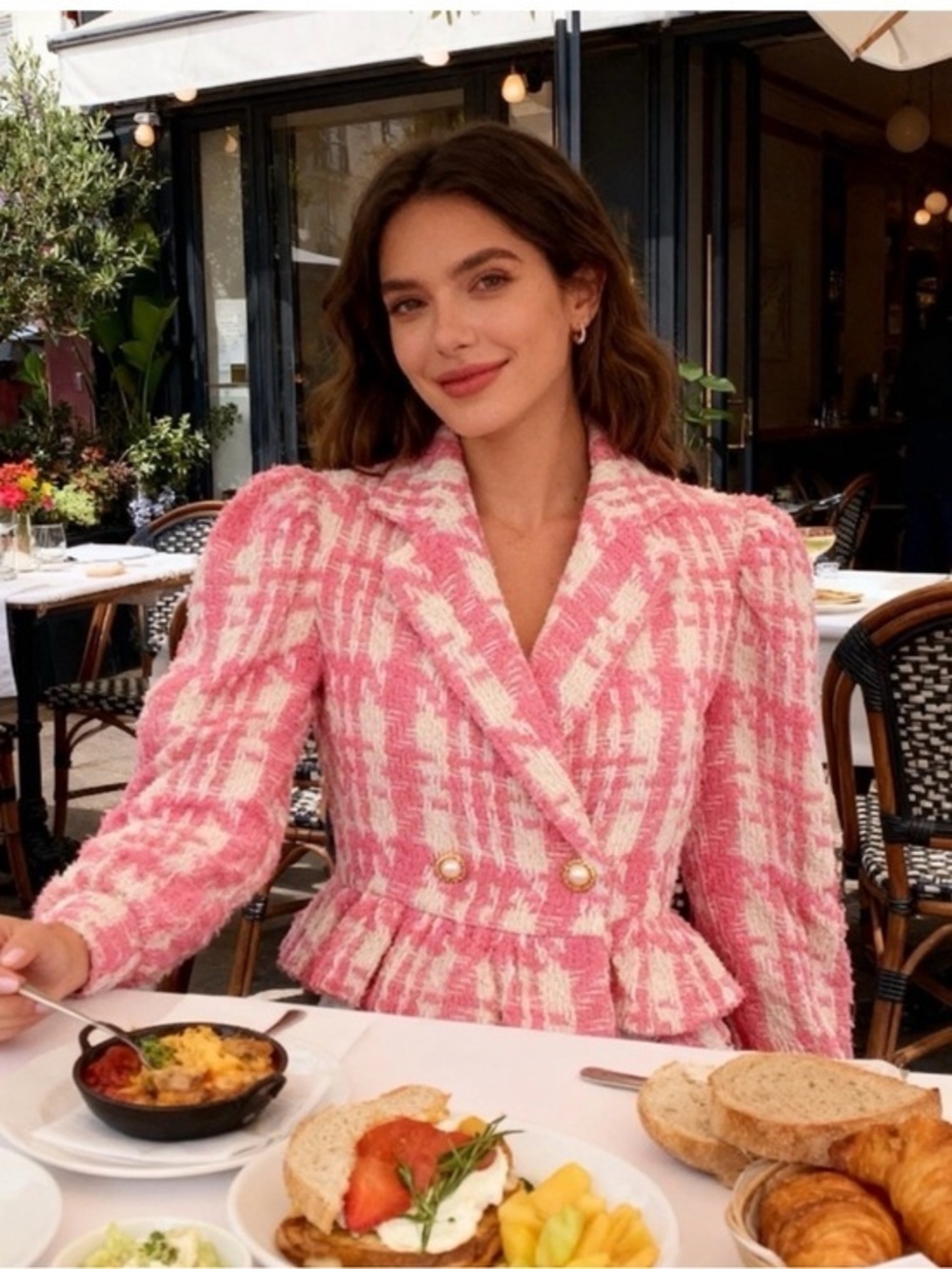 Love Shack Fancy Braelynn Wool Blend  Tweed Crop Jacket in Majestic Pink Size M